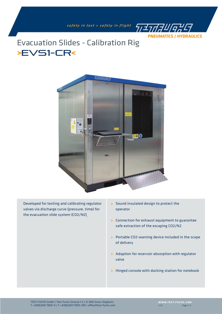 evacuation slides calibration rig evs1 cr