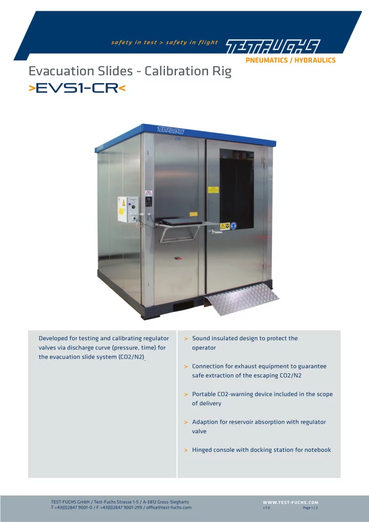 evacuation slides calibration rig evs1 cr