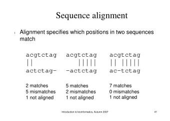 Sequence alignment  Alignment specifies which positions in two sequences  l  match  acgtctag