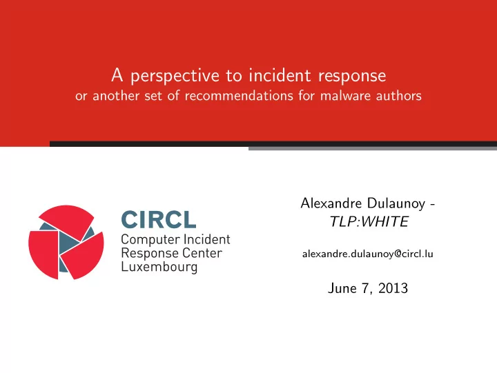 a perspective to incident response