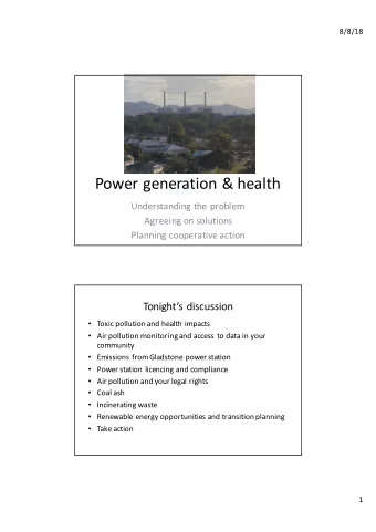 Power generation &amp; health  Understanding the problem  Agreeing on solutions  Planning