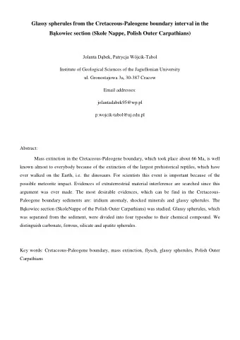 Glassy spherules from the Cretaceous-Paleogene boundary interval in the Bkowiec section (Skole