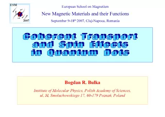 New Magnetic Materials and their Functions September 9-18 th 2007, Cluj-Napoca, Romania  Bogdan R.
