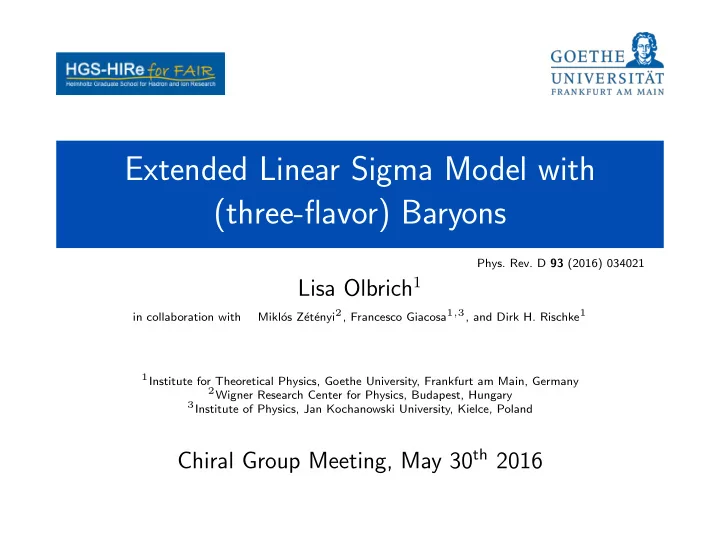 extended linear sigma model with three flavor baryons