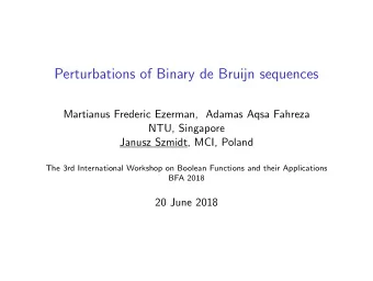 Perturbations of Binary de Bruijn sequences  Martianus Frederic Ezerman, Adamas Aqsa Fahreza  NTU,
