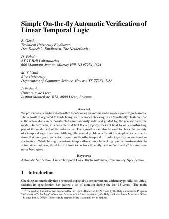 Simple On-the-fly Automatic Verification of  Linear Temporal Logic  R. Gerth  Technical University