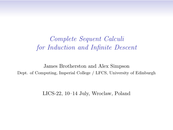 complete sequent calculi for induction and infinite