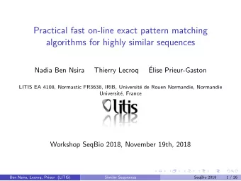 Practical fast on-line exact pattern matching  algorithms for highly similar sequences    Nadia