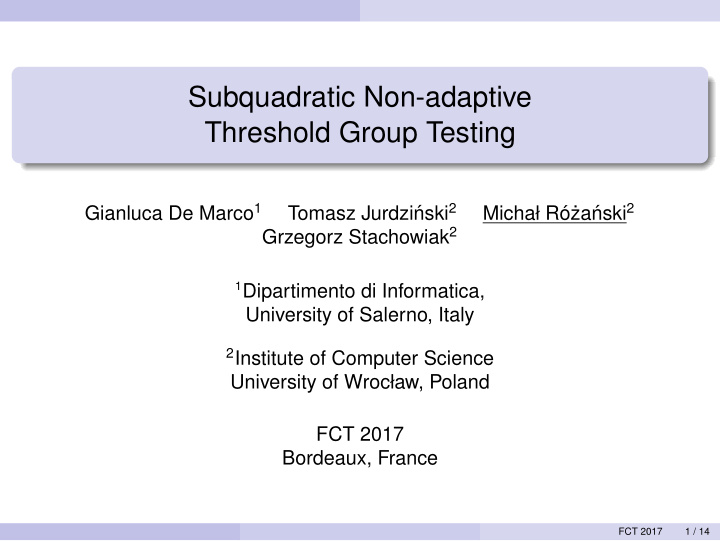 subquadratic non adaptive threshold group testing