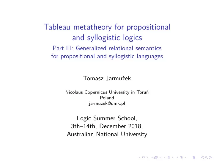 tableau metatheory for propositional and syllogistic