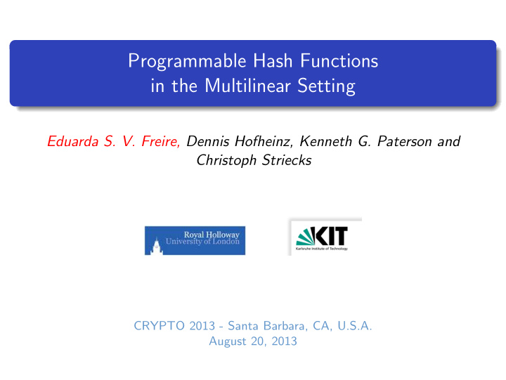 programmable hash functions in the multilinear setting