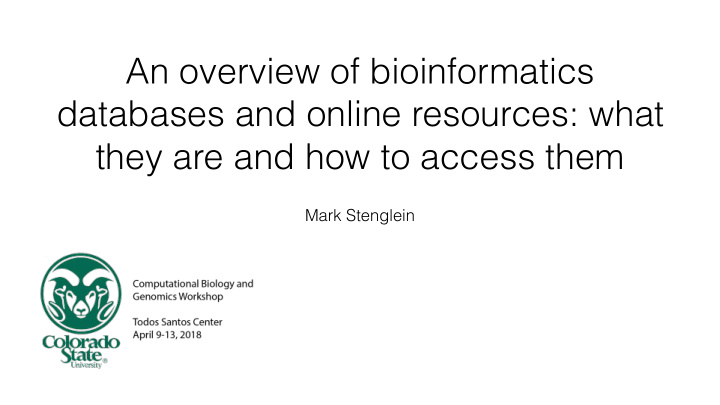 an overview of bioinformatics databases and online