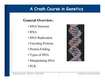 A Crash Course in Genetics  A Crash Course in Genetics  General Overview:   DNA Structure