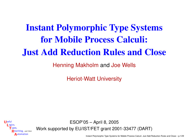 instant polymorphic type systems for mobile process