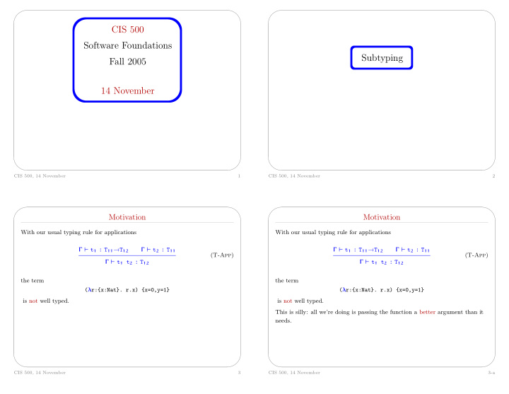 cis 500 software foundations subtyping fall 2005 14