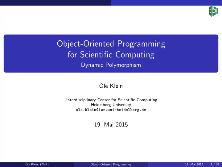 object oriented programming for scientific computing