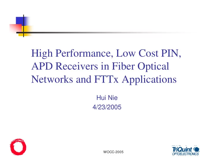 high performance low cost pin apd receivers in fiber