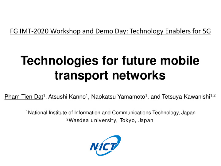 technologies for future mobile transport networks