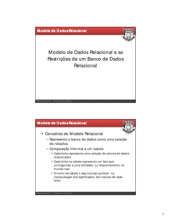 M odelo de Dados Relacional e as  Restries de um Banco de Dados  Relacional  Banco de Dados  -