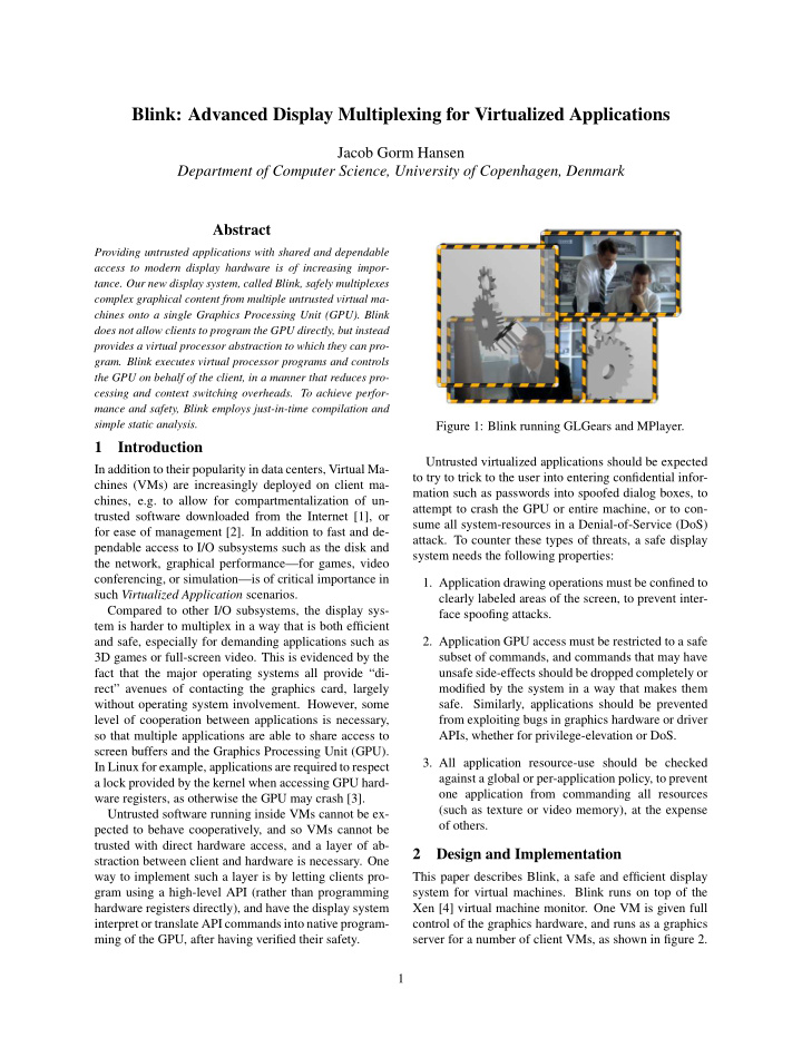 blink advanced display multiplexing for virtualized