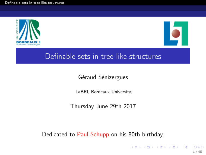 definable sets in tree like structures