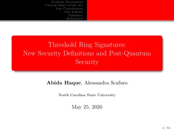 Threshold Ring Signatures:  New Security Definitions and Post-Quantum  Security Abida Haque ,