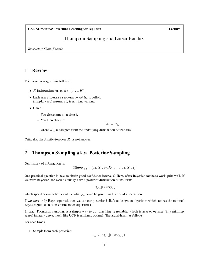 thompson sampling and linear bandits