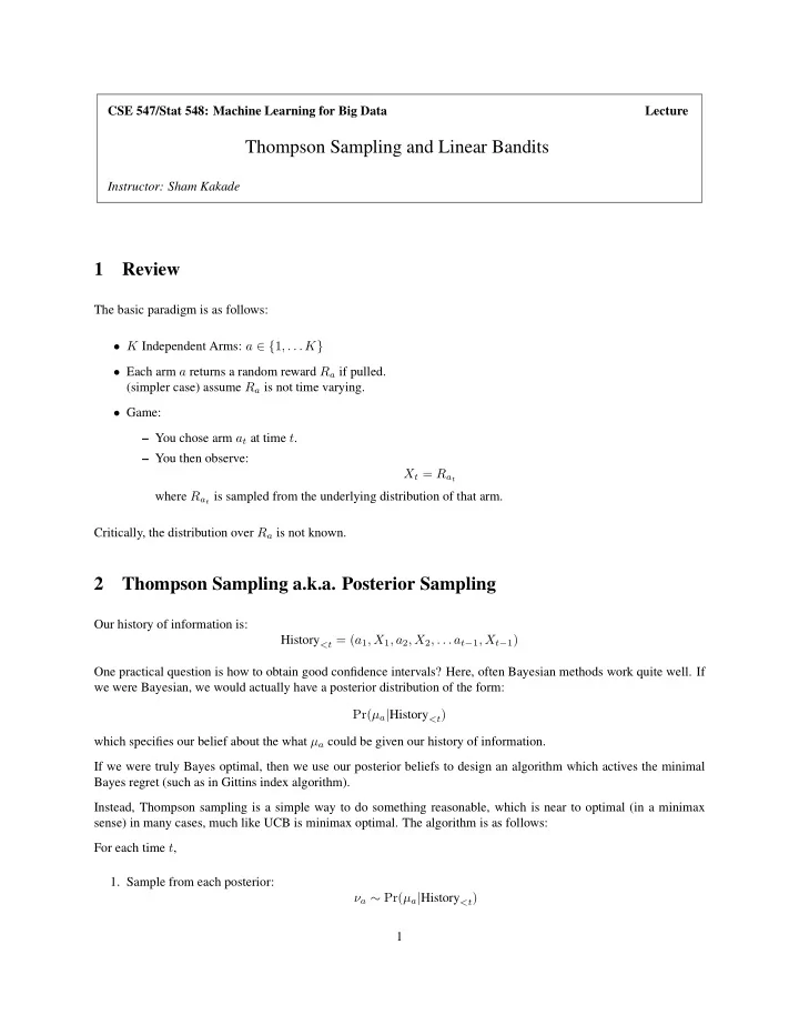 thompson sampling and linear bandits