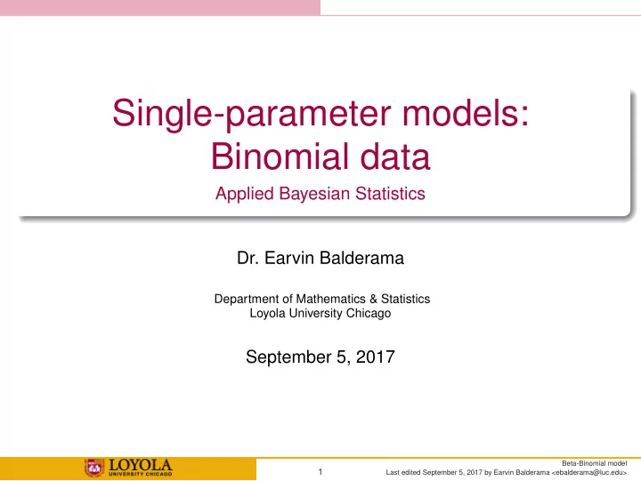 single parameter models binomial data