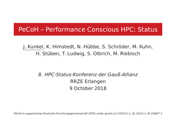 pecoh performance conscious hpc status