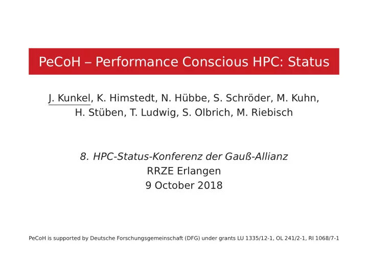 pecoh performance conscious hpc status