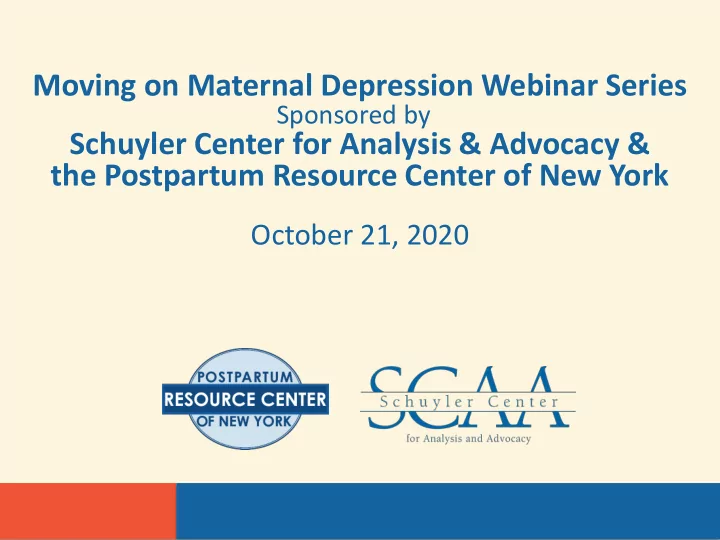 moving on maternal depression webinar series