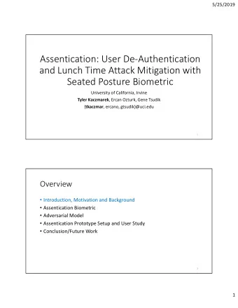 Assentication: User De-Authentication  and Lunch Time Attack Mitigation with  Seated Posture