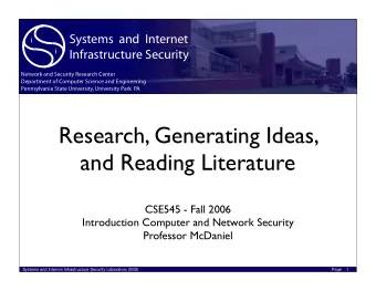 Research, Generating Ideas,  and Reading Literature  CSE545 - Fall 2006  Introduction Computer and