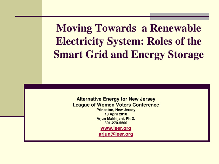 moving towards a renewable electricity system roles of