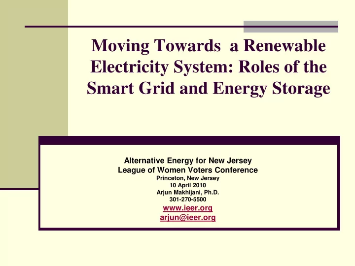 moving towards a renewable electricity system roles of