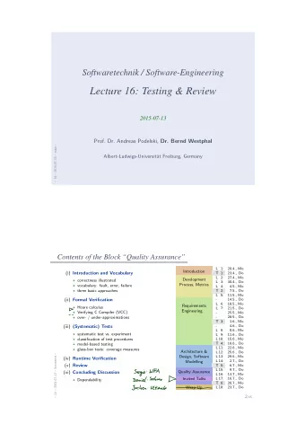 Lecture 16: Testing &amp; Review  2015-07-13 Prof. Dr. Andreas Podelski, Dr. Bernd Westphal   16