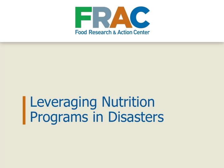 leveraging nutrition