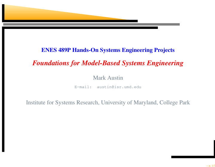 foundations for model based systems engineering