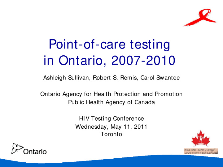 point of care testing in ontario 2007 2010