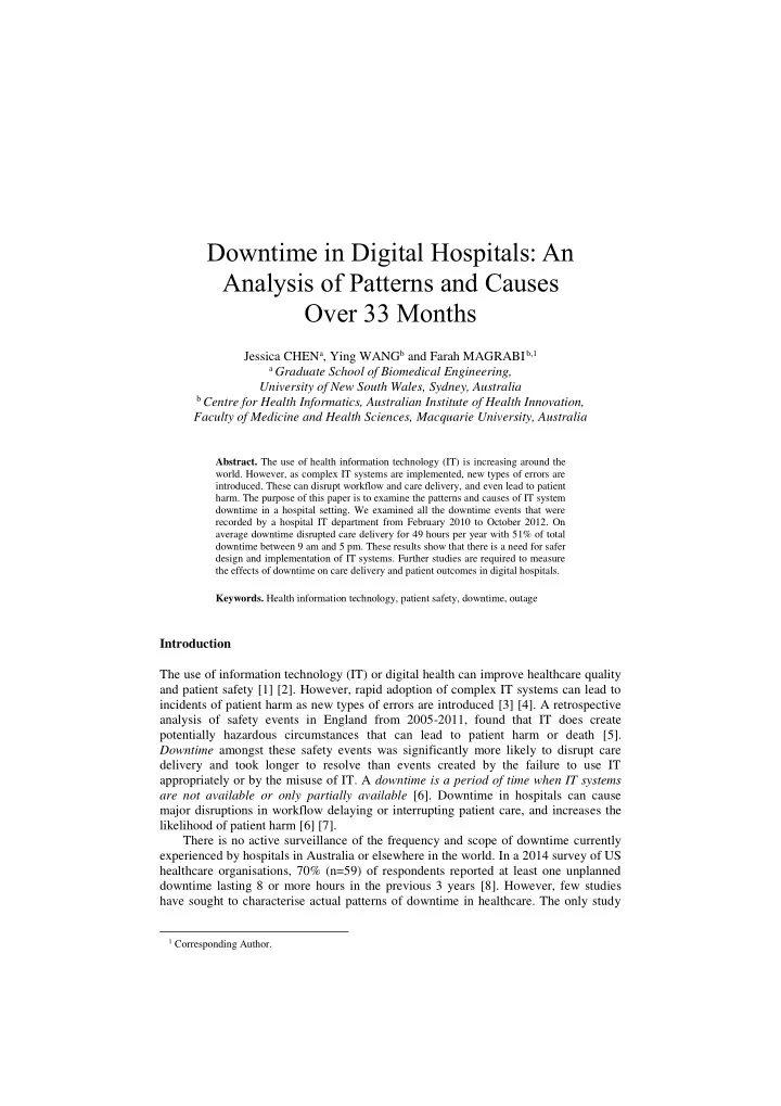 downtime in digital hospitals an analysis of patterns and