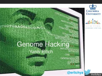Genome Hacking  Yaniv Erlich  @erlichya @erlichya  10/26/15 Yaniv Erlich  Intro.  Methodology  The