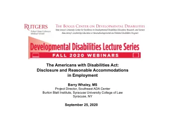 The Americans with Disabilities Act:  Disclosure and Reasonable Accommodations  in Employment