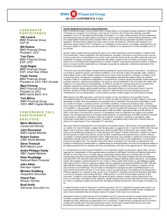 Q3 2011 CONFERENCE CALL  Caution Regarding Forward-Looking Statements  C O R P O R A T E  Bank of