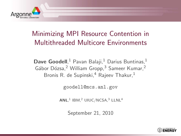 minimizing mpi resource contention in multithreaded