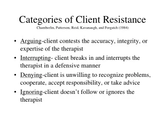 Categories of Client Resistance  Chamberlin, Patterson, Reid, Kavanaugh, and Forgatch (1984)