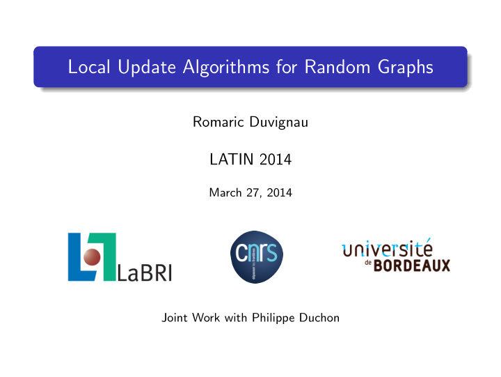 local update algorithms for random graphs