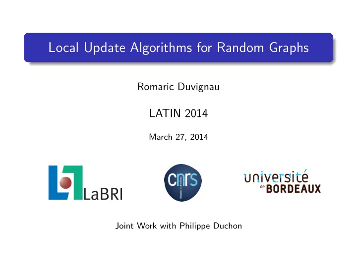 local update algorithms for random graphs