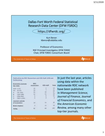 Dallas Dallas  Fo Fort Wo Worth Fe Federal St  Statis  istic tical  Re Research Da Data Cen