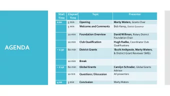 AGENDA  ~ 1:30  60 min  District Grants  Buchi Anikpezie , Marty Waters ,  &amp; District Grant